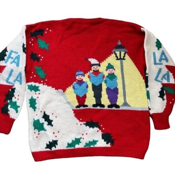 Berek Marta D Cardigan Christmas carolers Hand Knit Wool Wearable Art Medium VTG - Picture 1 of 15